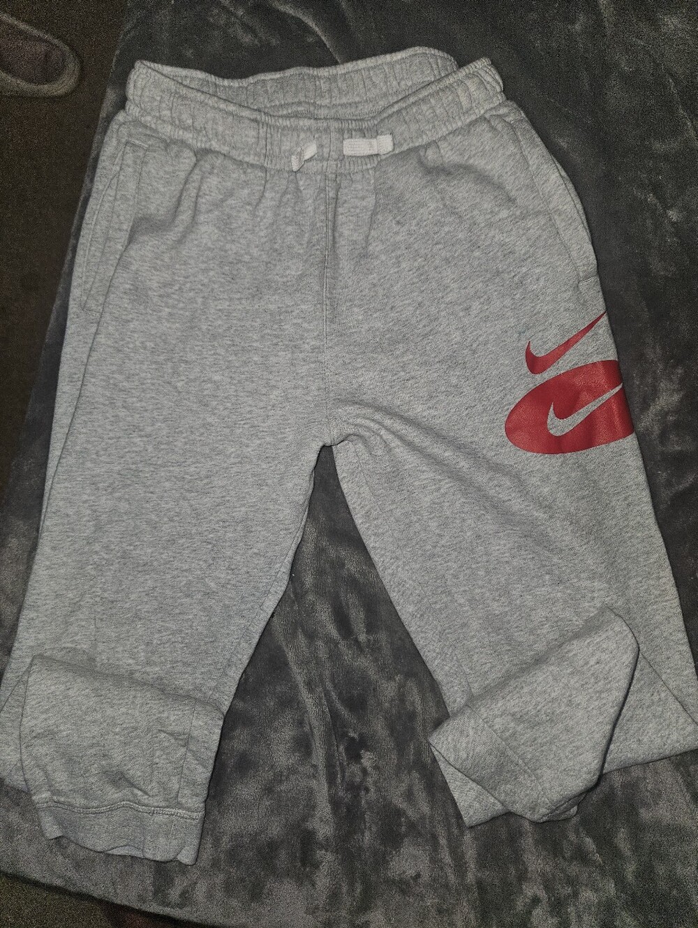 Nike Kids Gray Sweatpants with Red Swoosh Logos